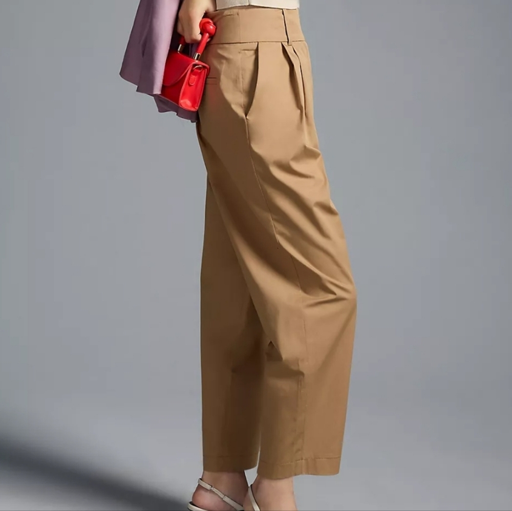 Anthropologie X Exquise Barell Leg Chino Tan High-Waisted Chic Trousers Sz M - Picture 4 of 12